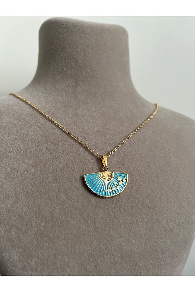 Vintage Gold Enamel Fan Necklace