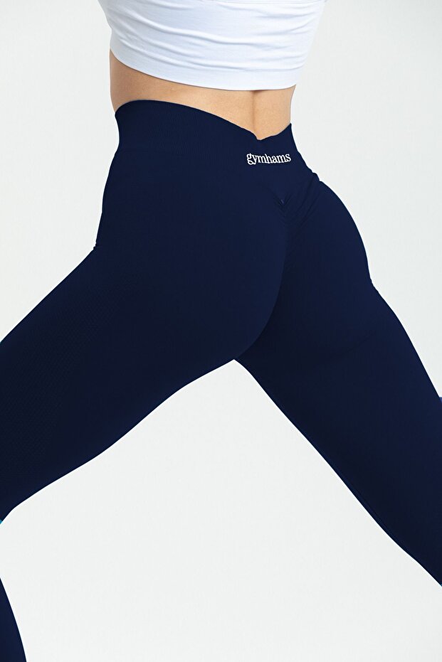 Navy Blue Gathered Hips and Extra Push up Seamless High Waist Hip Shaping Leggings