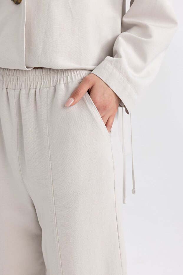 بنطلون حريم سادة أساسي من مزيج الكتان B7506AX24SP - 5