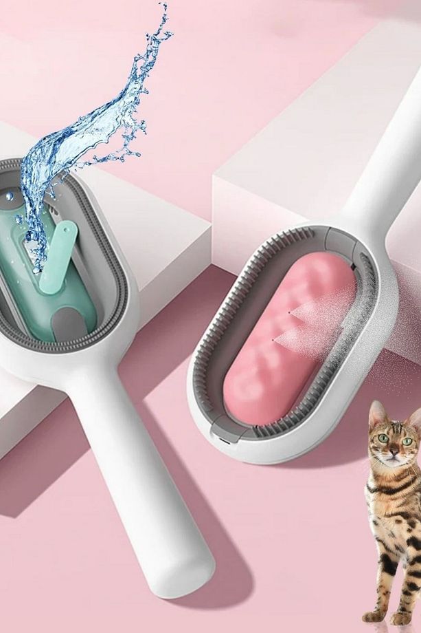 Entegre Su Hazneli Püskürtmeli Kedi Köpek Tarağı | Tüy Toplama Fırçası - 8