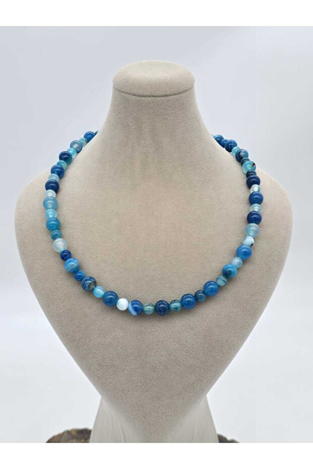 Blue Agate Natural Stone Necklace (6 mm and 8 mm) Design