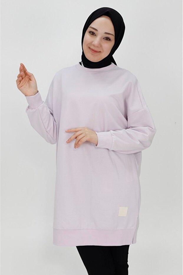 İki İp Kumaş Basic Tunik Sweatshirt - 4