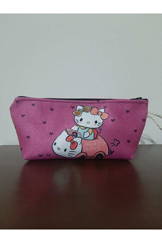 Hello Kıty's Car Patterned Pen Holder and Makeup Bag