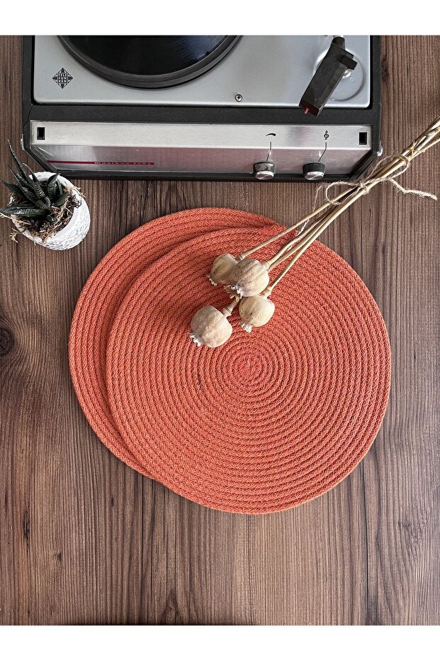 Volonte Orange Jute American Service 2-Piece Knitted Wicker Plates