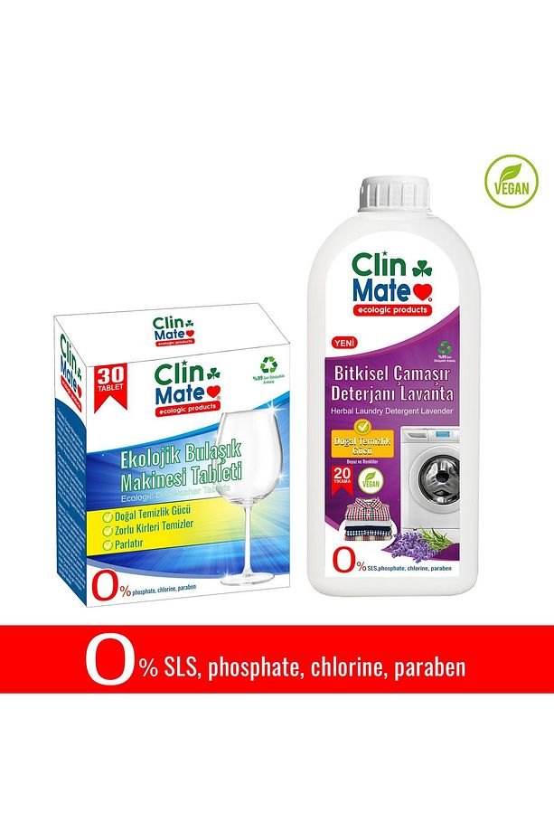 2 li set Ekolojik Bulaşık Tableti 30 Yk ve Bitkisel Çamaşır Deterjanı Lavanta 750 ml 20 Yk - 1