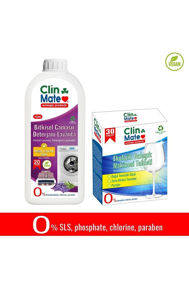 2 li set Bitkisel Çamaşır Deterjanı Lavanta 750 ml 20 Yk ve Ekolojik Bulaşık Tableti 30 Yk - 1