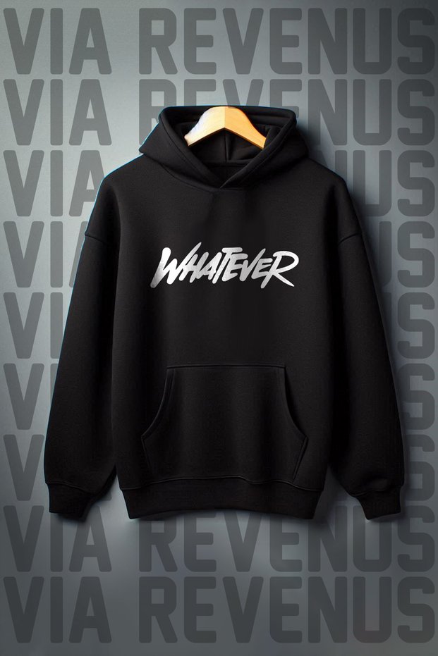Whatever Printed Kangaroo Pocket 3 Thread Threaded Wide Fit Hooded Sweatshirt