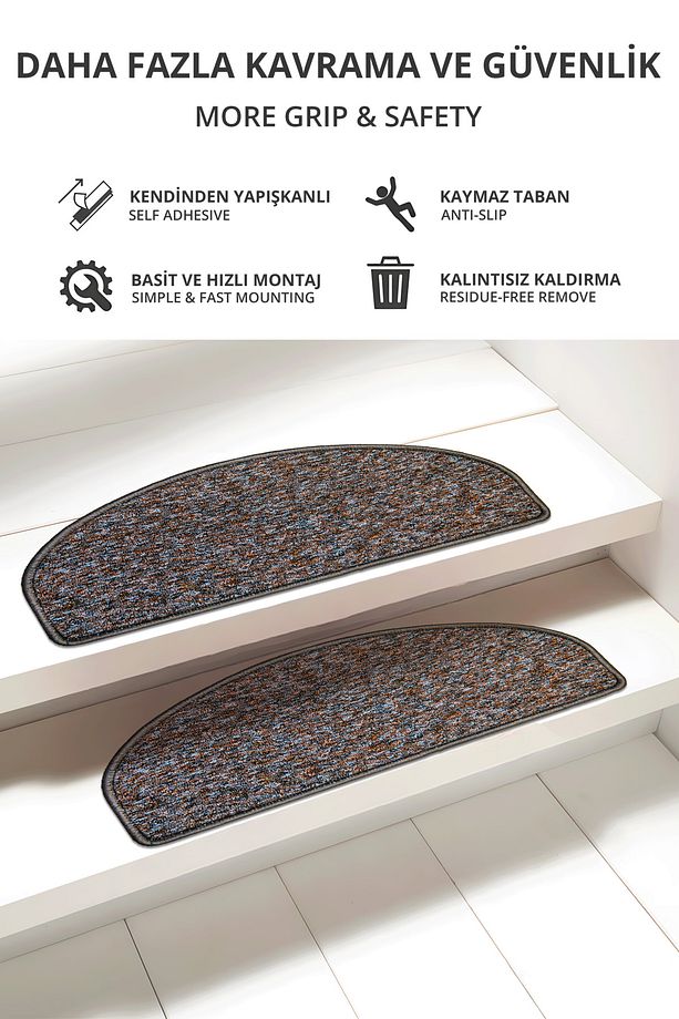 Yarım Ay Bukle Halıdan Ekonomik Basamak Ve Merdiven Paspası - Kahve Desenli / Adet Olarak Satılır - 2