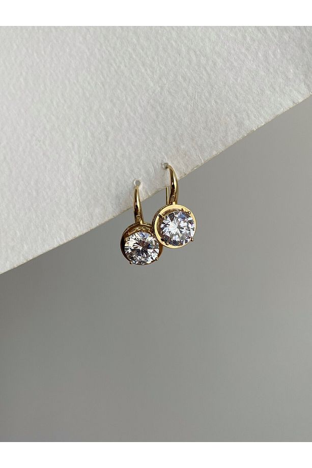 Çelik Gold Oval Tek Taş Basic Noxy Küpe -kararma Yapmaz- - 2