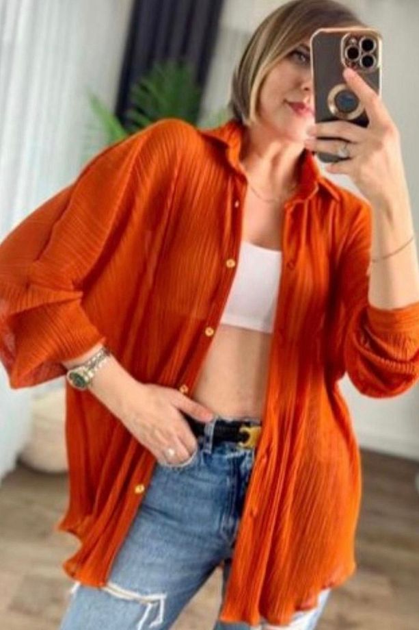 Oversize Şifon tül gömlek - 4