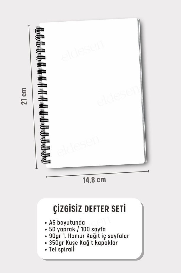 2'li Çizgisiz Defter Seti, A5 Boyutunda 50 Yaprak 100 Sayfa 2'li Set - 2