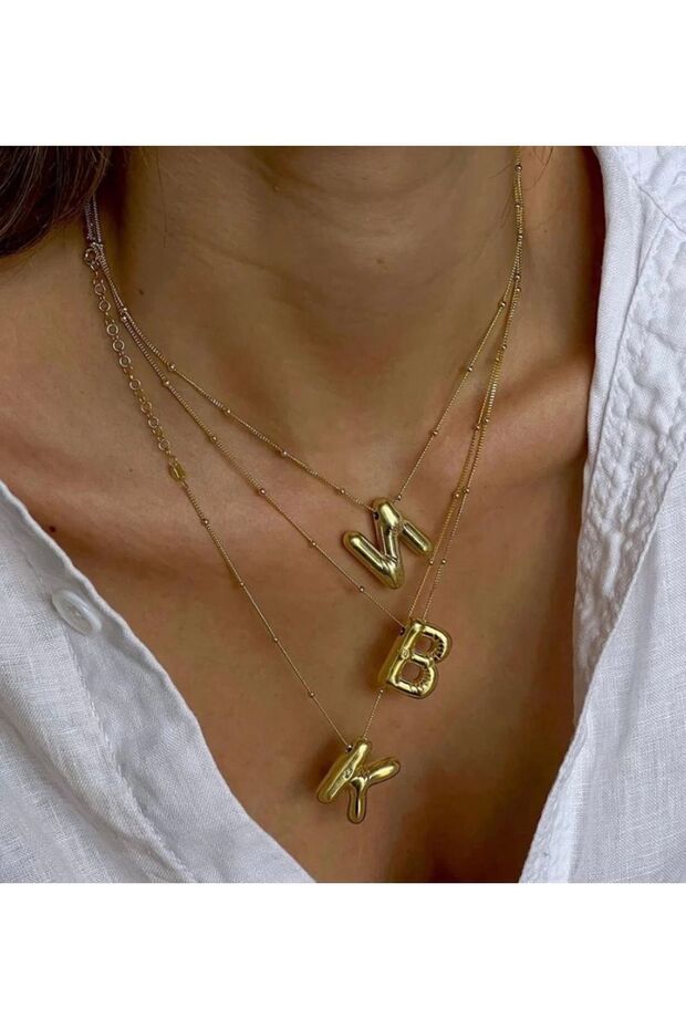 Balon harf model B harfli çelik kolye - 3