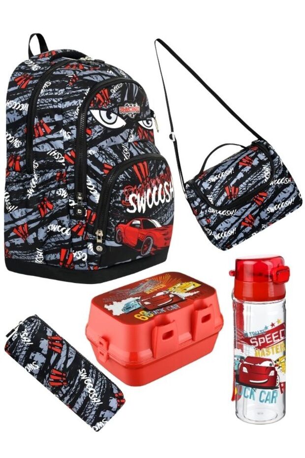 CAR Patterned FIVE PACK BOYS PRIMARY SCHOOL School Bag FULL SET