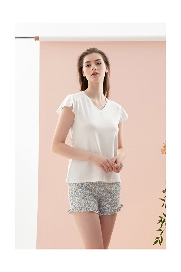 Spring Flower Viscose Women's Pajama Set Blue