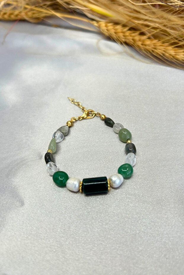Jade Moonstone Eagle Eye Aventurine Natural Stone Onyx Natural Stone End Dorika Mallorca Pearl Women's Bracelet