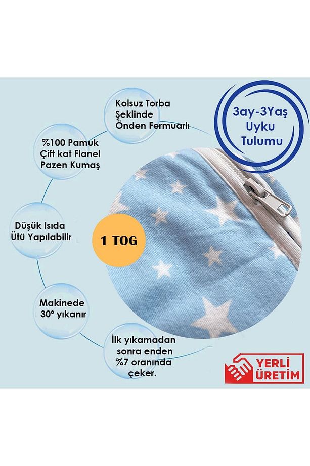 , Kışlık Ve Mevsimlik, Çift Kat Flanel Kumaş, Bebek Çocuk Uyku Tulumu, 1 Tog - 6