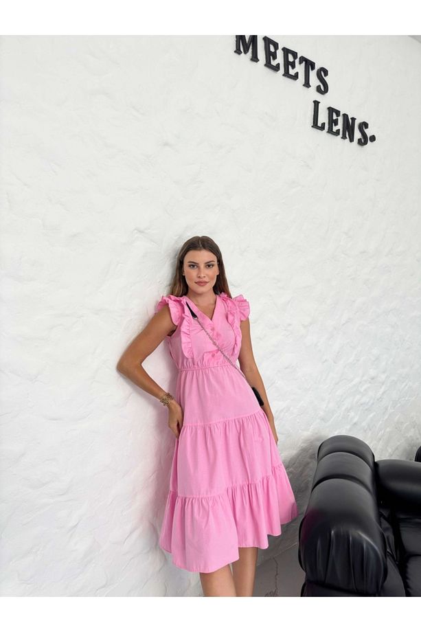 Pembe Fırfırlı Elbise - 4