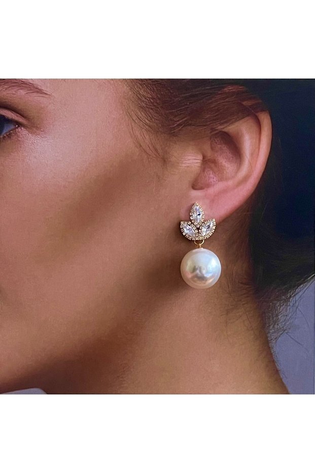 Zircon Jewelled Pearl Earrings Jewelled Earrings Ball Pearl Earrings