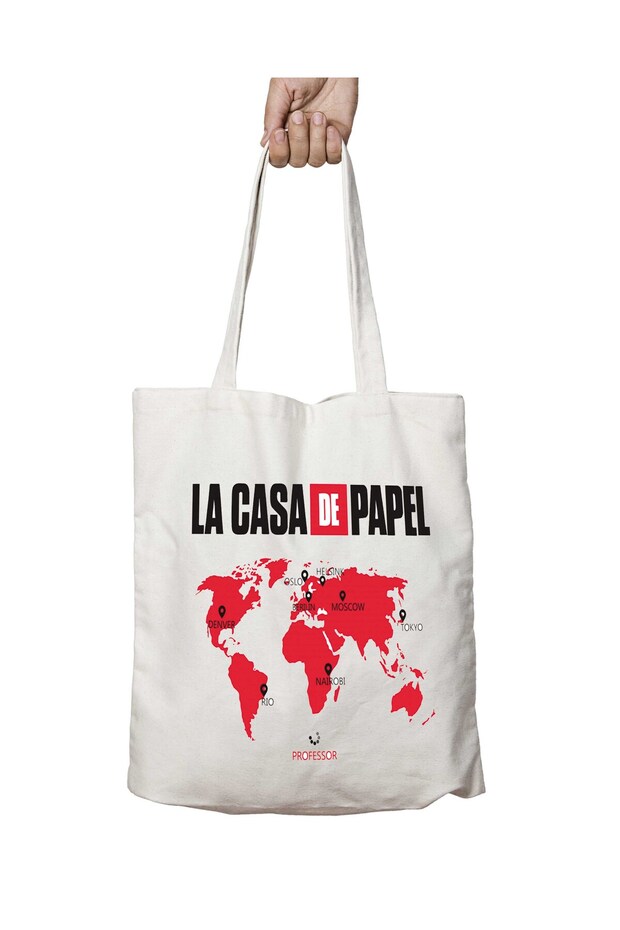 La Casa De Papel World Map Two Sides Permanent Washable School Beach Shoulder Cloth Bag