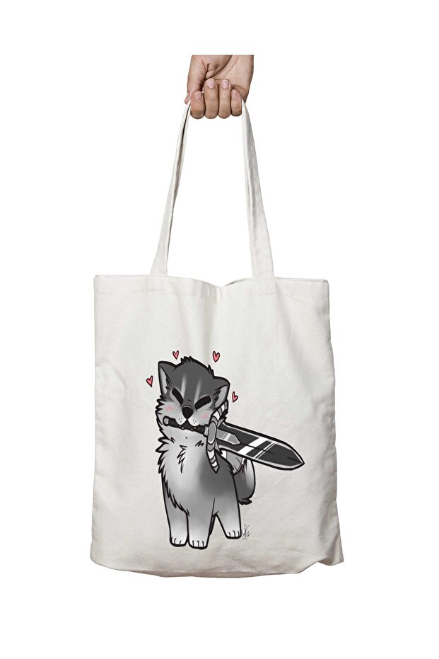 Dark Souls - Great Grey Cuddly Wolf Sif Two-Sided Permanent Washable School Beach Shoulder Tote Bag