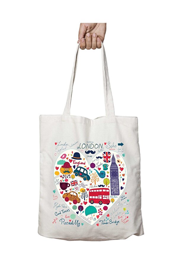 London England Themes Two Sides Durable Washable School Beach Shoulder Cloth Bag