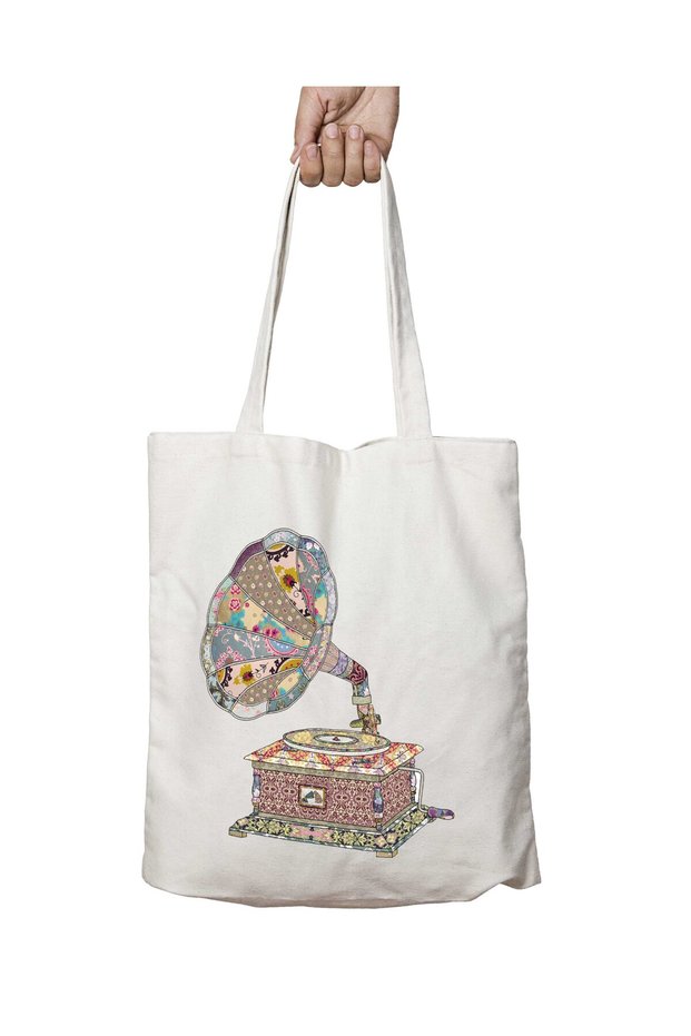 Gramophone Music Two Sides Permanent Washable School Beach Shoulder Cloth Bag