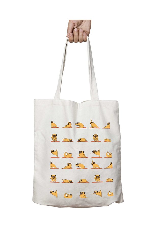 Pug Yoga Practicing Dog Two-Sided Durable Washable School Beach Shoulder Tote Bag