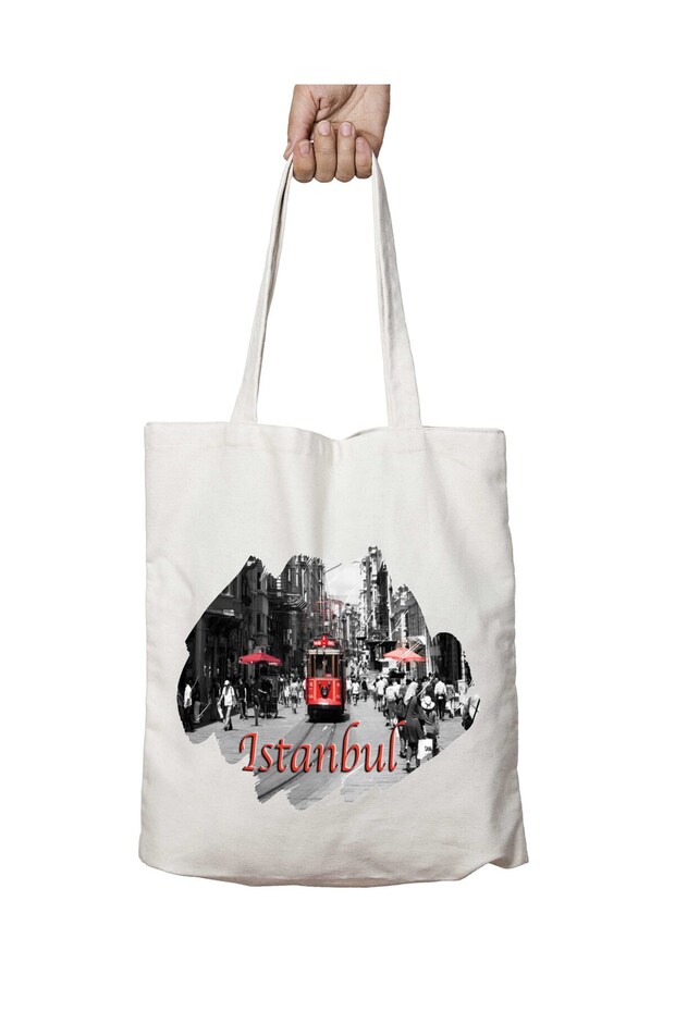 Taksi̇m Istanbul Two Sides Permanent Washable School Beach Shoulder Cloth Bag