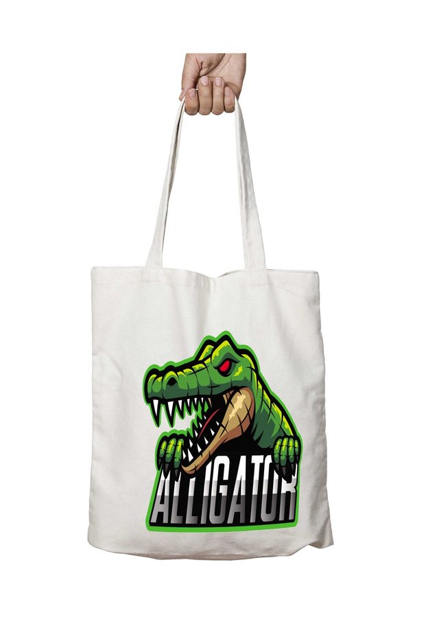 Alligator Crocodile Two Sides Permanent Washable School Beach Shoulder Tote Bag