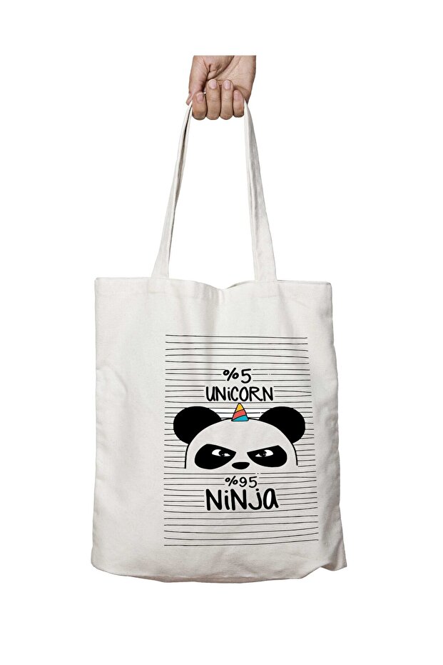 Panda Unicorn Ninja Two Sides Permanent Washable School Beach Shoulder Tote Bag