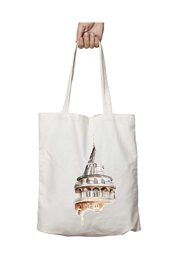 Galata Tower Silhouette Two-Sided Washable School Beach Shoulder Tote Bag