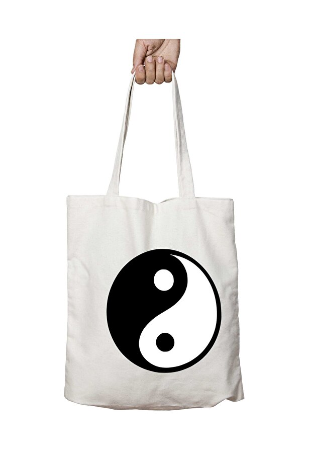 Ying Yang Black and White Two Sides Permanent Washable School Beach Shoulder Tote Bag