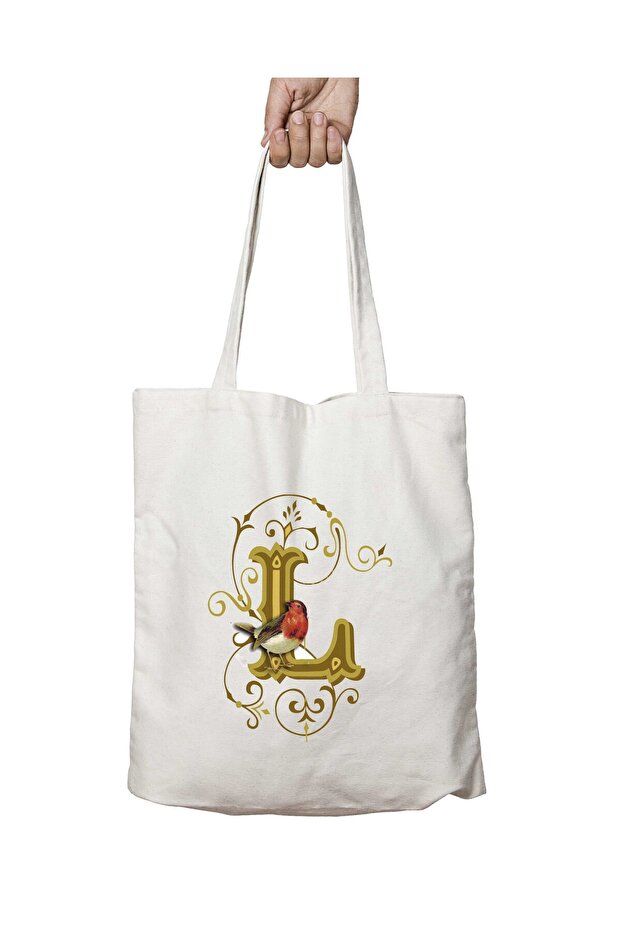 Letter L Icon Two-Sided Permanent Washable School Beach Shoulder Cloth Bag