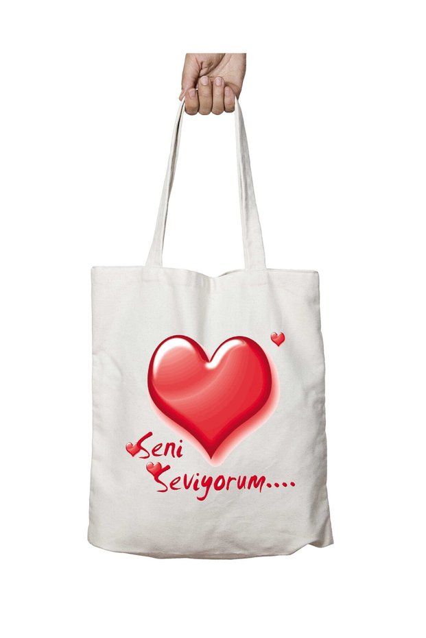 I Love You Hearted Two Sides Permanent Washable School Beach Shoulder Tote Bag