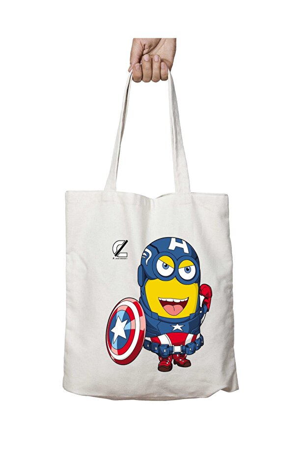 Captain America Minions Two Sides Permanent Washable School Beach Shoulder Tote Bag