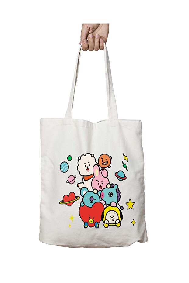 Bts Characters Two Sides Washable School and Beach Shoulder Tote Bag - Bt21
