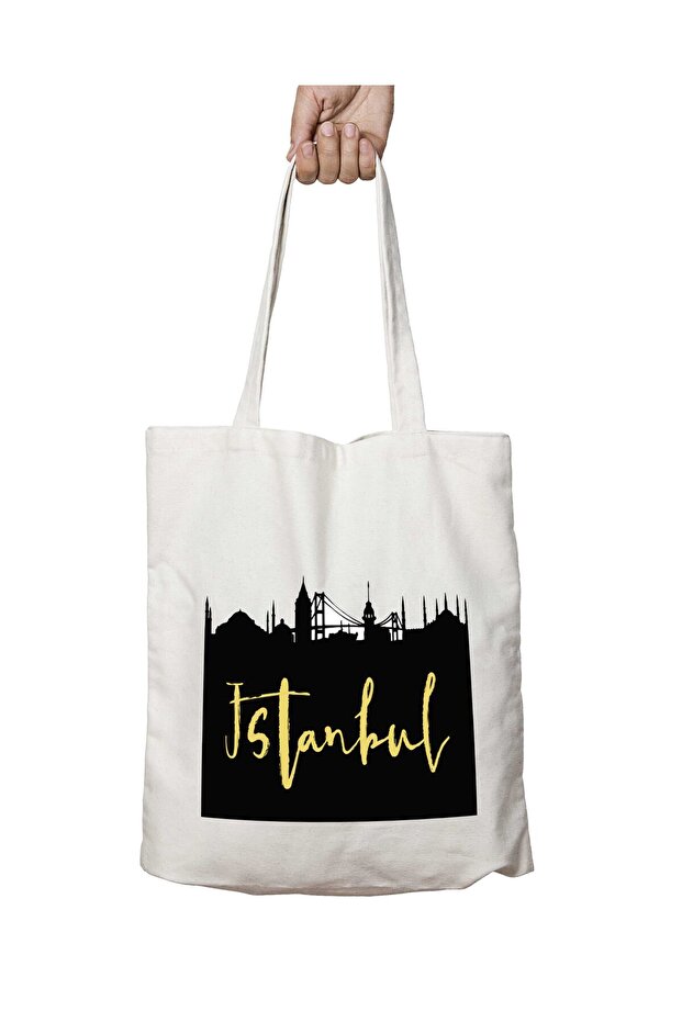 Black Themed Istanbul Two-Sided Washable School Beach Shoulder Tote Bag