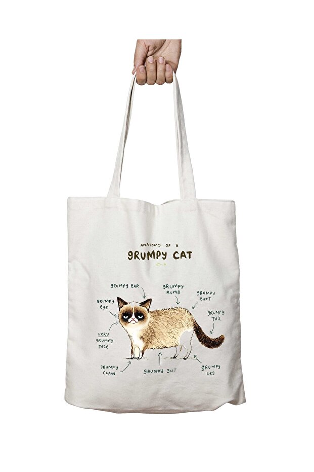 Cat Anatomy Two Sides Permanent Washable School Beach Shoulder Cloth Bag