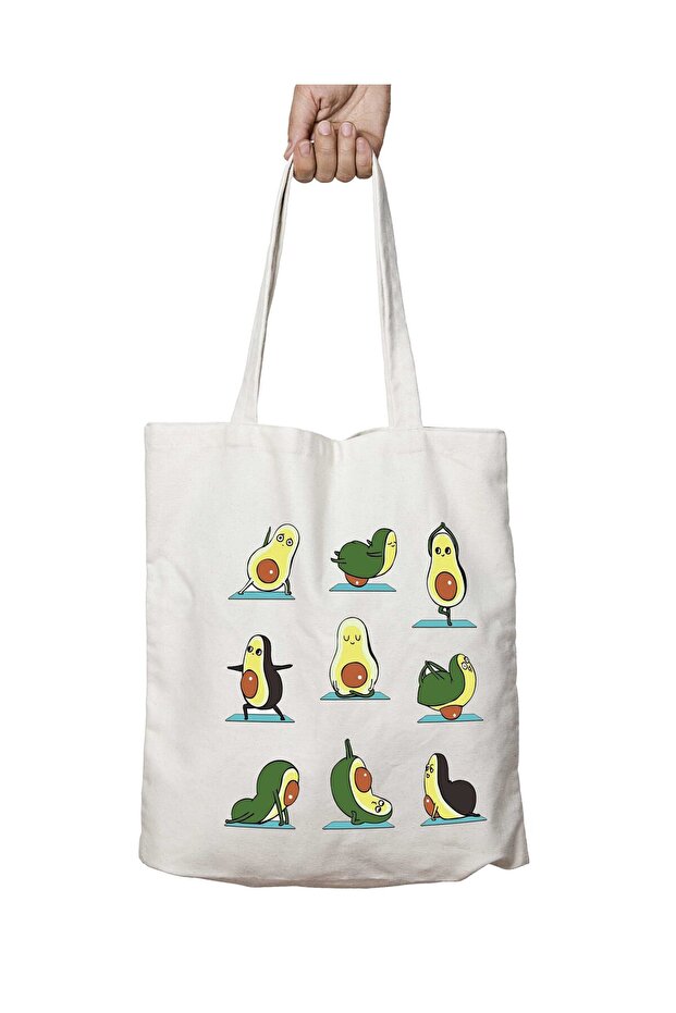 Yoga Avocado Two Sides Durable Washable School Beach Shoulder Tote Bag