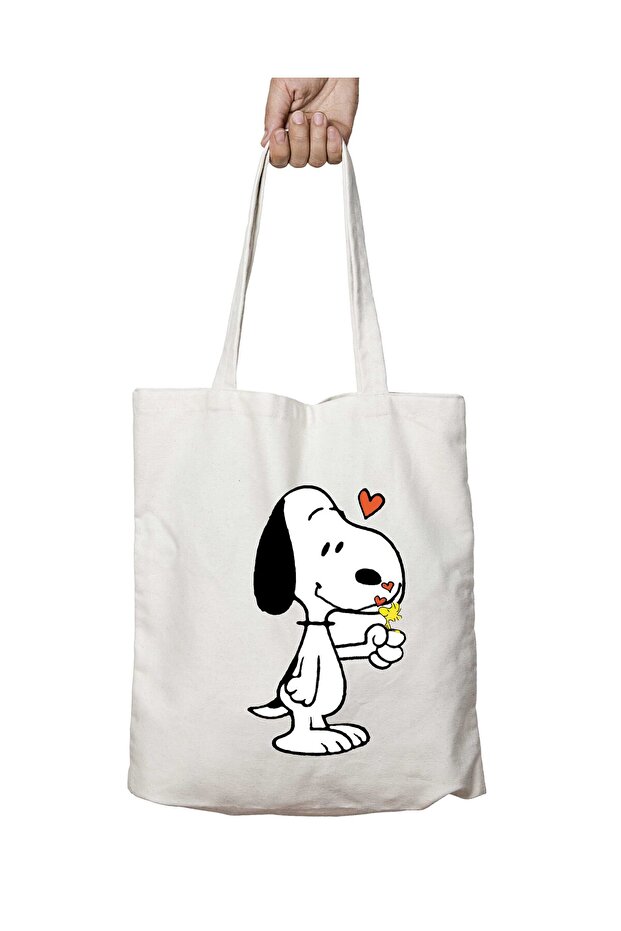 Snoopy Dog Heart Two Sides Permanent Washable School Beach Shoulder Cloth Bag