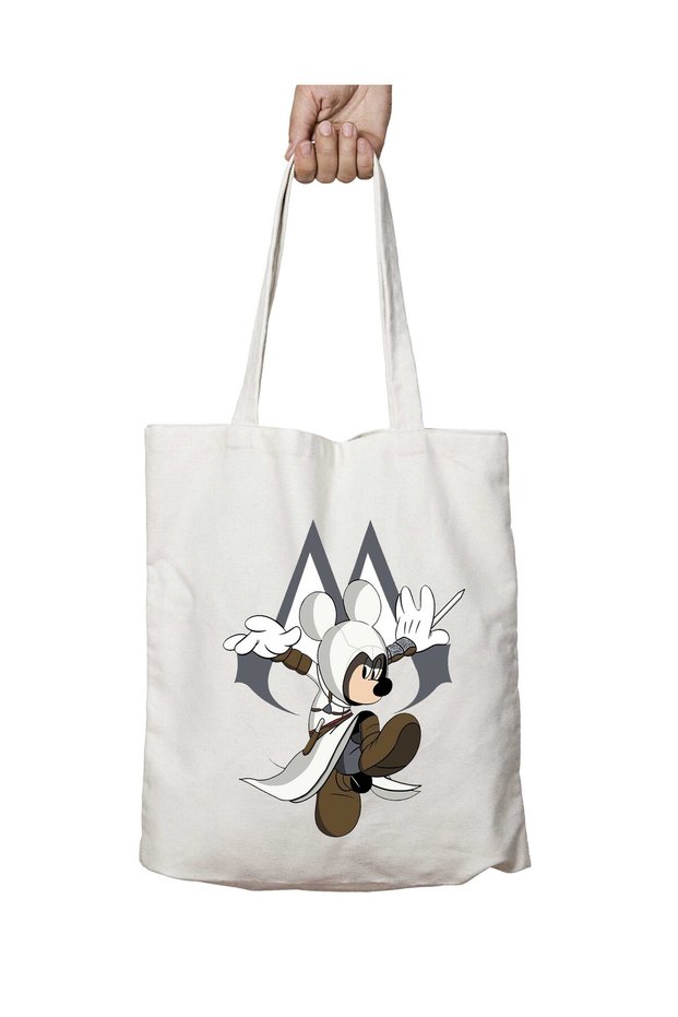 Assassin Mickey Assassins Creed Mouse Two Sides Permanent Washable School Beach Shoulder Cloth Bag