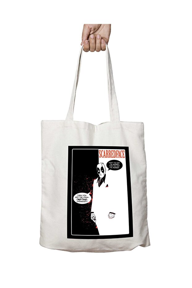Scarredface Deadpool Scarface Two Sides Permanent Washable School Beach Shoulder Tote Bag