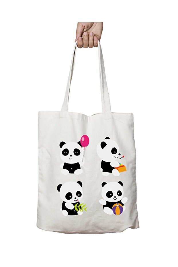 Panda Cutenes Two-Sided Permanent Washable School Beach Shoulder Tote Bag