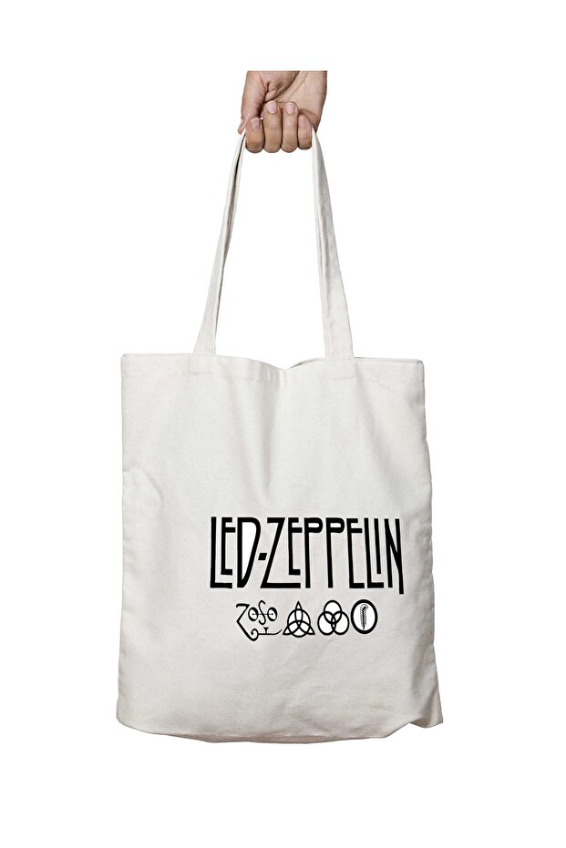 Led Zeppelin Patterned Lettering - Lasting and Washable Shoulder Tote Bag, Beach and School Shoulder Bag
