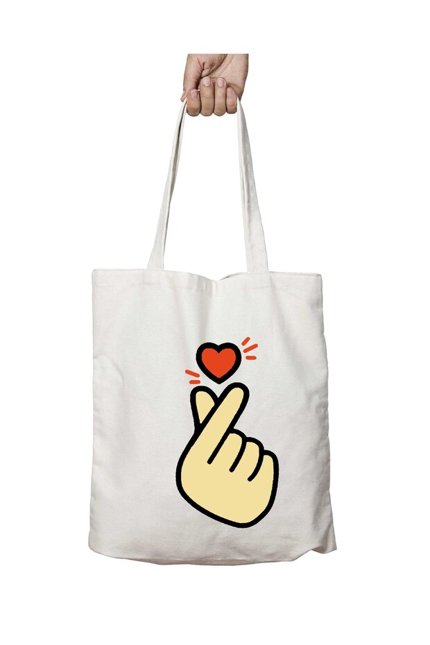 K-Pop Korean Heart Two Sides Permanent Washable School Beach Shoulder Cloth Bag