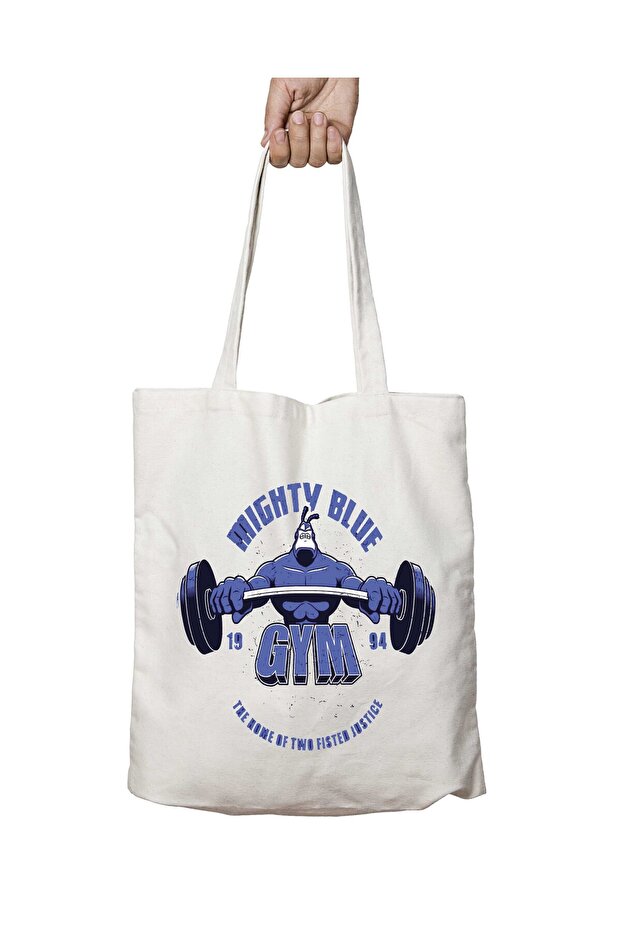Strong Blue Gym Two Sides Durable Washable School Beach Shoulder Tote Bag