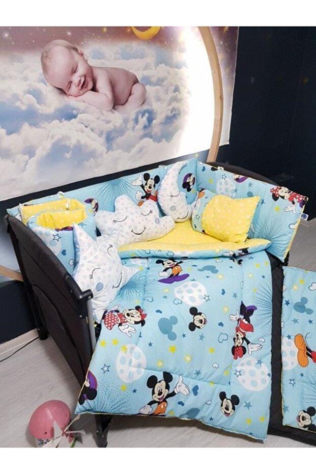 70x110 Baby Sleeping Set with Mosquito Net Mickey Pattern 12 Pieces Compatible with Park Cribs (crib is not included) - 4