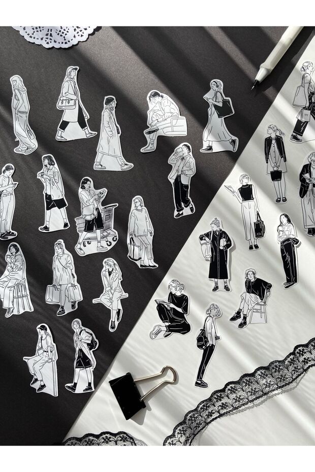 Black and White Girl Sticker Set / Bullet Journal Sticker / Notebook / Agenda / Sticker / Scrapbook