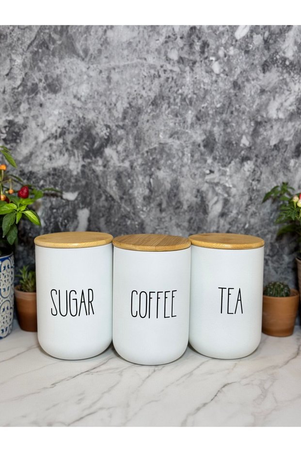 3-Piece Wicker Tea/Coffee/Sugar Jar with Bamboo Lid