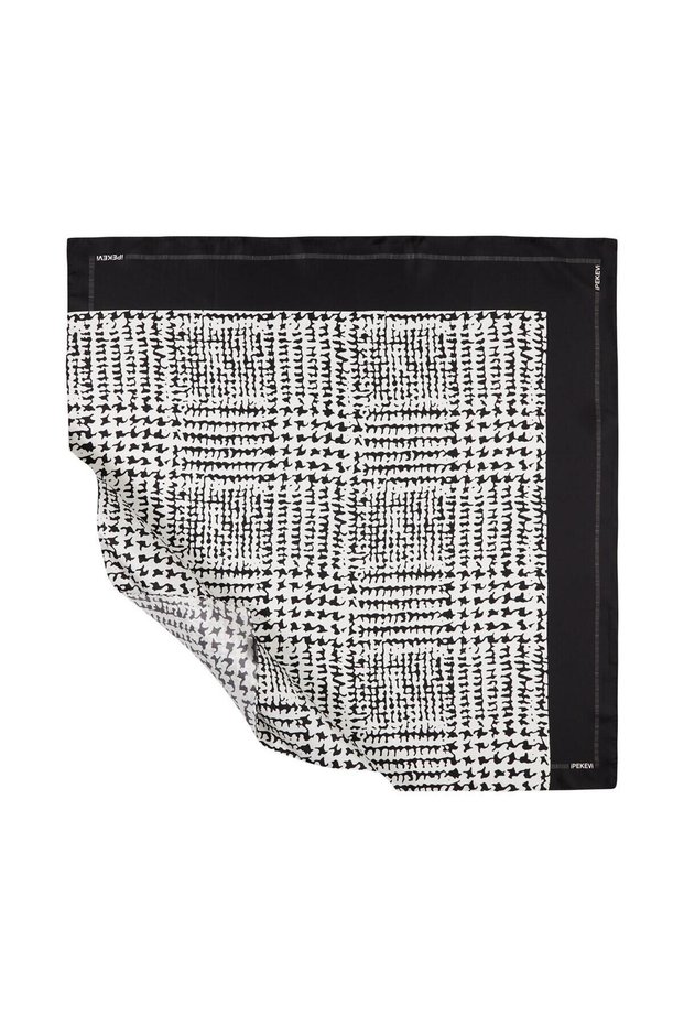 Twill Silk Scarf - Tweed Plaid - Black White